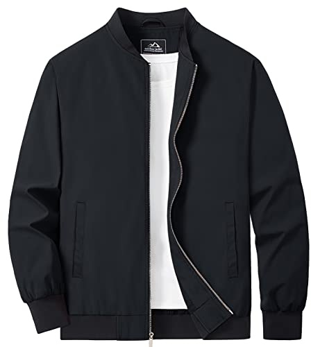 MAGCOMSEN Bomber Jacket Men Lightweight Jacket Full Zip Light Windbreaker Casual Stylish Golf Jackets Black L