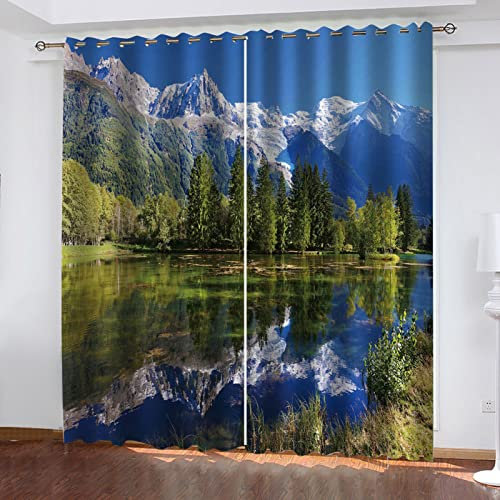 Lago Di Montagna Natura Paesaggio 3D 2 Pezzi 100% Tende Oscuranti Per Interni Con Occhielli Moderne 140x160Cm Tenda Termiche Isolanti Per Camera Da Letto Soggiorno Finestre, Tende Corte Cameretta Bam