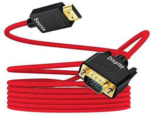 ANNNWZZD HDMI auf VGA, HDMI VGA Kabel Nylon Gewebe HDMI zu VGA für Monitor, Projektor, PC, Desktop, TV, Rot, 1M
