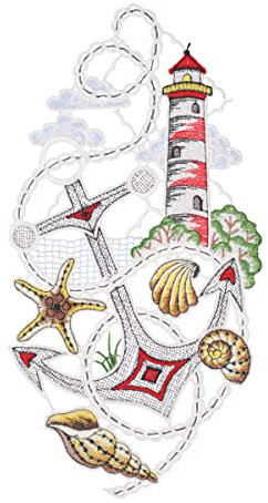 Fensterbild Dünenblick farbig 16 x 32 cm aus Plauener Spitze Fensterdeko Fensterschmuck Bilder Handarbeit Deko Fenster