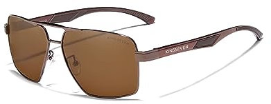 KINGSEVEN Aluminium Herren Sonnenbrille Polarisierte Linse Marke Design Bügel Sonnenbrille Beschichtung Spiegel Brille Oculos de sol 7719 (Braun)
