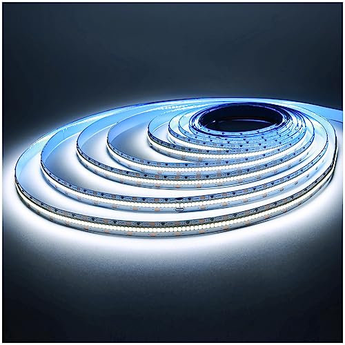 Tesfish 24V LED Streifen Lichts, Weiß 6000K Pro Version Super Hell, 5M Strip Lichtband SMD 2025 IP20 420 LEDs/M, Total 2100 LEDs Lichtleiste Leiste für Schlafzimmer, Küche Dekoration