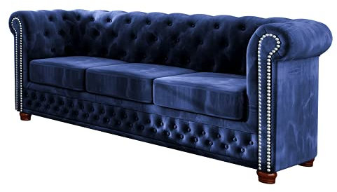 S-Style Möbel Harwell Sofa 3-Sitzer Chesterfield-Sofa für Wohnzimmer Lounge Couch mit verchromten Füßen Möbel Freistehende Polster Sofas & Couches Couchgarnitur Dunkelblau 203 x 86 x 72 cm