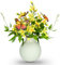 HOSY Künstlicher Freesienstrauß in elfenbeinfarbener Keramikvase, Seidenblumen und Schmetterlings-Arrangements für Tischdekoration (Freesie)