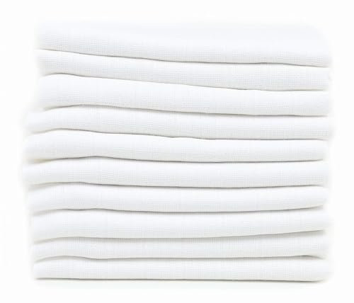 FENSILO Spucktücher - Mullwindeln -10er Pack 70x80 cm Mulltücher| Stoffwindeln|Spucktücher für Jungen und Mädchen|Baby Mullwindeln|weiß