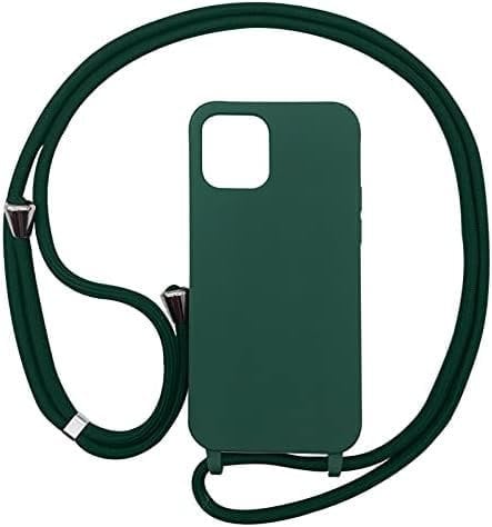 Cute&Chic iPhone 12 Mini Crossbody Phone Case with Adjustable Lanyard Strap - Dark Green, Soft Silicone Shockproof Cover
