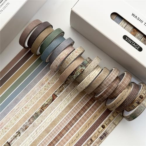Uixxducc 20 Rollen Vintage Washi Tape Set, Masking Tape Dekoratives Klebeband, 7mm x 3m, DIY Papier Tape für Verschönern Bullet Journals, DIY Handwerk, Scrapbooking, Planner (Vintage)
