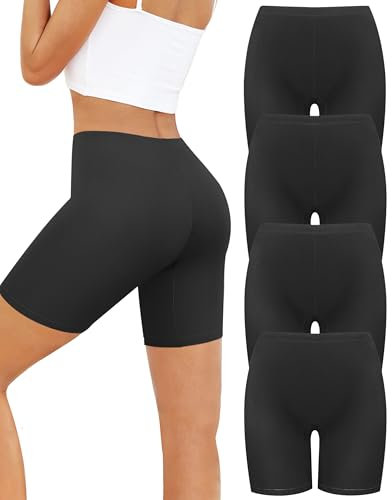 VOENXE Radlerhose Damen Kurz, Baumwolle Boxershorts Panties,Anti Scheuern Boyshorts Sporthose Leggings Frauen,Radler Sport Shorts Bauchweg Blickdicht Hotpant Yoga,Unterhosen Unter Kleid Sommer, 4 Pack