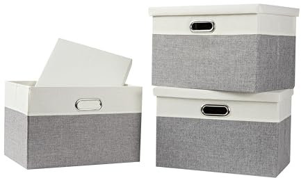 AlphaHome Storage Boxes with Lids, Glaucous Grey and White(3 Pack, XLarge)