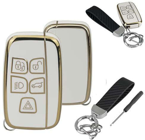 5 Buttons Car Key Fob Case Fits For Range Rover Sport Evoque L-and Rover Discovery 4 Freelander Jaguar XE XJ XJL XF (White)