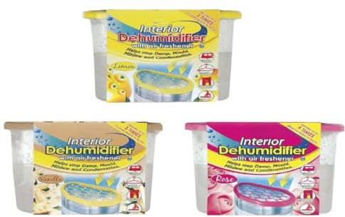 LND Gifts Dehumidifiers for Home - Set of 3 Disposable Dehumidifiers, Scented with Lemon Rose and Vanilla, Ideal for Window Sills, Cupboards and Wardrobes Condensation Absorbers