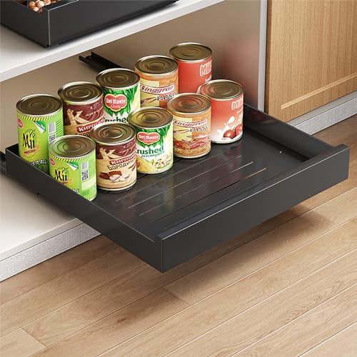 Kitstorack Ausziehbares Regal, ausziehbarer Schrank-Organizer für Küchenschränke, ausziehbare Schublade für die Küche, kein Bohren und Nageln erforderlich, 51 cm B x 53 cm T x 8 cm H, Schwarz