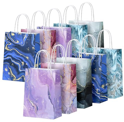 BBLIKE Papiertüten mit Henkel - 10 Stück Geschenktüten Kraftpapiertüten mit Henkel Mehrere Farben Mitgebsel Tüten Set Geeignet für Hochzeit, Geburtstag, Partyzubehör und Geschenke