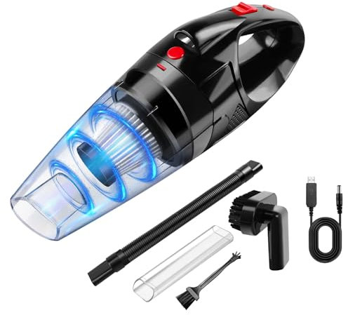 Bowose Handstaubsauger 8000PA Starke Saugkraft mit Fugendüse, Bürstendüse und Verlängerungsschlauch, Akku-Autostaubsauger mit LED-Licht für Haus, Auto, Tierhaare