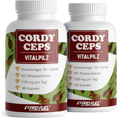 Cordyceps Kapseln 360x - 2100 mg Vitalpilz-Extrakt aus Cordyceps sinensis - hochwertiges 10:1 Extrakt mit 40% bioaktiven Polysacchariden (840 mg pro Tag) - Vorrat für 120 Tage