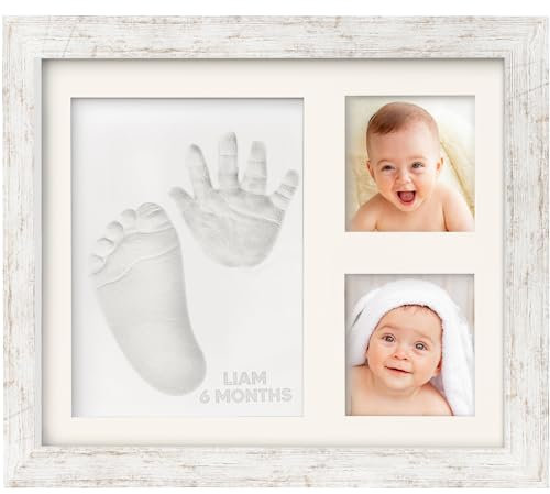 Baby Handabdruck und Fußabdruck Set - Gipsabdruck Baby Hand und Fuß für Neugeborene - Handabdruck Baby Bilderrahmen - Fußabdruck Baby Gipsabdruck Set - Baby Dusche Baby Abdruckset(Vintage White)