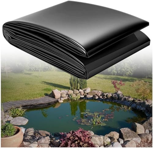 Schwarz Teichfolie 1.5x2m 4x6m 5x8m 6x12m 10x15m, HDPE Flexibel Teichfolien, 0.12mm Robust Teichplane Gartenteiche Dichtungsfolie Teichmembran Folie Gartenteichfolie Für Wasserspiele(Größe:5x9m)
