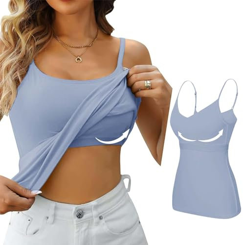 Ventes Flash Vetement Femme Ete Solde HUIFUAO Camisole pour Femme avec Soutien-Gorge intégré - Débardeur Blanc Sexy pour l'été - Débardeur Basique avec Soutien-Gorge intégré, Z07 Bleu, M