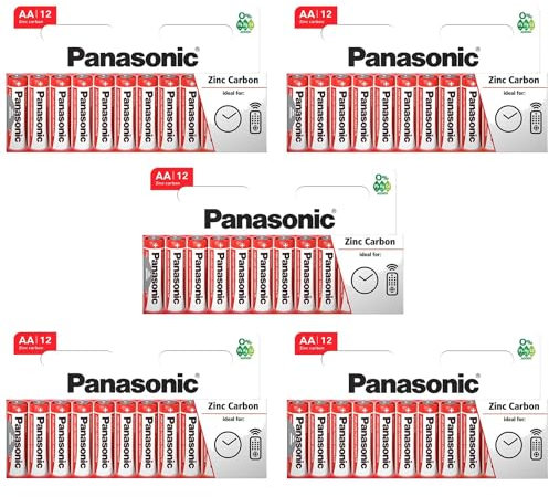 PANASONIC Confezione da 5 blister da 12 batterie Red Zinco-Carbon AA LR06-1,5 V