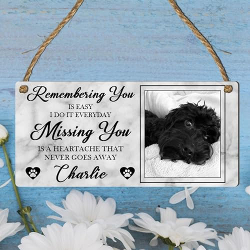 Personalised In Loving Memory Pet Photo Plaque – Customised Memorial Keepsake for Dog, Cat, Horse, Rabbit (Mdf Wood Indoor Use Only 19cm x 9cm, Grey)