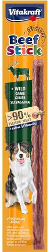 Vitakraft Beef Stick Wild, Hundeleckerli mit Wild, Fleischstick zum Belohnen, extra hoher Fleischanteil, Hundesnack, ohne Zusatz von Zucker (1x 12g) (Packung mit 12)