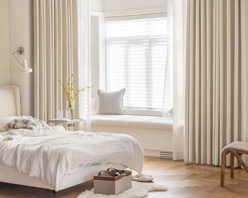 Homxi Lichtdichte Vorhänge Gardinen 2er Set,2 x 102W x 183H cm,Vorhang Wohnzimmer Modern Beige Einfarbig Vorhang Ösenringe