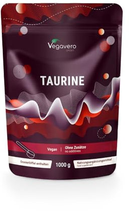 L-Taurina en Polvo 1000 mg | Suplemento Pre-Entrenamiento | Fuerza, Resistencia y Rendimiento | 100% Puro, Vegano, No-OMG | Larga duración (1-3 años) | Vegavero®