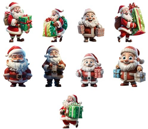 Valicaer Weihnachtsbaum Anhänger,9Pcs Christbaumschmuck Acryl Weihnachtsanhänger Deko Weihnachtsmann Weihnachtsbaumschmuck Weihnachtsanhänger für Türen Fenstern Christbaum Schmuck Deko