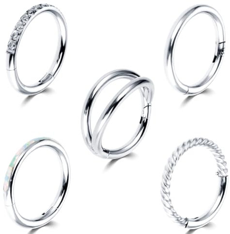 Yolev 5 Stück Nasenringe Hoop 18G Septum Piercing Chirurgenstahl Scharnier Nasenpiercing Ring 10mm Silber Nasenring Piercings Schmuck Lippenpiercing Ring Augenbrauen Piercing Ringe