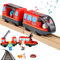 Vmxlso Holzeisenbahn Elektrische lok, Magnetanschluss Eisenbahn Kinder Elektrisch, Batteriebetriebener Elektrische Eisenbahn Kinder, Eisenbahn Elektrisch Kompatibel mit Thomas, Brio, Chuggington(Rot)