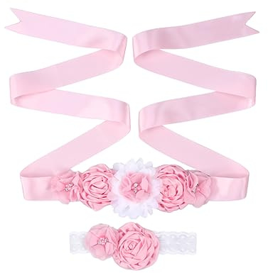 SOIMISS 2Stücke Teiliges Flower Girl Schärpe Gürtel und Haarband Set aus Satin mit Strass und Perlen für Hochzeiten Abendkleider und Fotografie Rosa