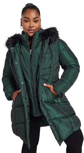 Yours Curve Forest Faux Fur Trim Puffer Coat - Women's - Plus Size Curve