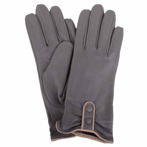 SNUGRUGS Womens Genuine Soft Leather Gloves, Contrast Piping, Twin Button Detail