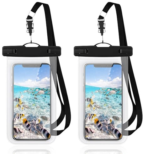 MeoZynxadril 2 Pièces Universelle Pochette Étanche, Pochette Etanche Smartphone, IPX8 Pochette Étanche Téléphone, avec Corde Amovible, pour iPhone 16/15/14/13, Samsung, Smartphone jusqu'à 7 Pouces