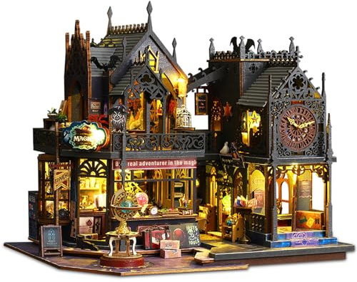 kramow Puppenhaus Miniatur DIY Kit, Holz Haus mit LED-Licht, Ideen Modell Kits Spielzeug Home Dekoration Geschenk für Mädchen Jungen Kinder Teen Erwachsene (Magic Castle)