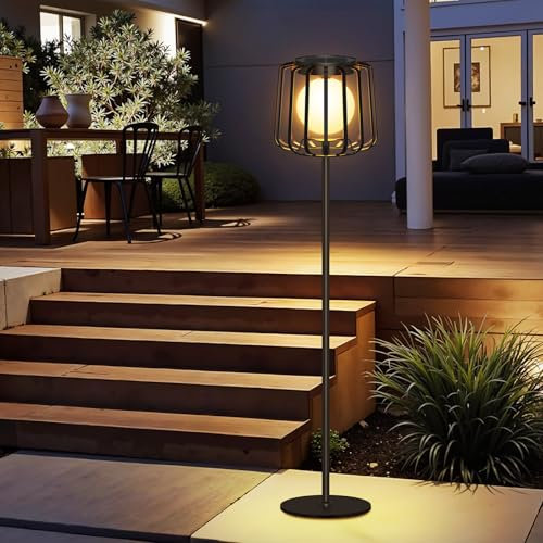 RECHOO Stehlampe Dimmbar USB mit Aufladbar Akku, Solar Stehlampe LED Outdoor mit 3 Farben, 126CM Mond Stehleuchte, IP65 Wasserdicht Solarlampe für Außen Garten Terrasse Balkon Innenbereich Deko