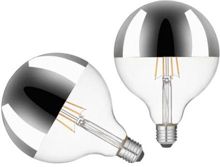 KOOYWAN Dimmbar LED silver Globus Kopfspiegel silver Lampe G125 E27 8W Deko Glühbirne Große Kugel Deko Glühbirne Große Kugel 2stk