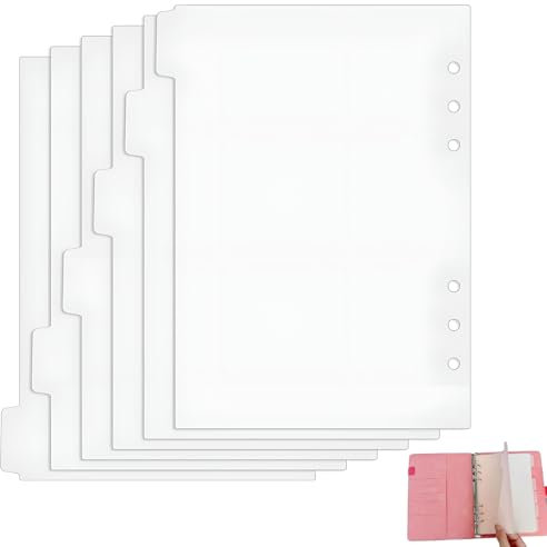 6 Stück Weiß Ordner Trennblätter A5 6 Loch,Register A5,Trennblätter A5,Kunststoff Ordner Trennblätter Ordner,Blanko Notizbuch Trennblätter,Für Ordner A5 Ringbuch Planer Notizbuch (21cm X 14.8cm)