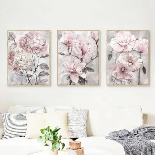 lianyibo Lot de 3 affiches de fleurs roses, impressions sur toile d'art mural floral, peintures nordiques, images de décoration pour la maison, pour la décoration du salon 20 x 30 cm x 3 sans cadre