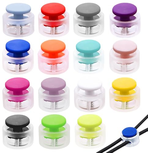 15 Stück Kordelstopper Kunststoff Verschlüsse Kordelklemme, Farbig 2 Loch Schnellverschluss Schuhe,Schnürsenkel Federschnalle, Halbtransparent Schnürsenkel Clips für Kordelzug Taschen,Kleidung,Hut
