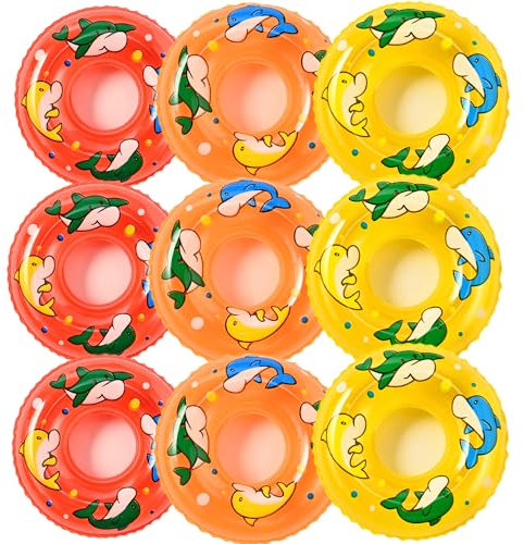QIUMING 10 Stück Kleine Schwimmringe Miniatur- Dekorationen Mini Rettungsring Mini-Schwimmring Miniatur-Ornament-Set Dekorative Schwimmringmodelle für Pool Kuchen Möbel Dekor (rot, gelb, orange)