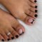 Black French Tip Toe Nails - False Toenails Short Square - Natural Black Fake Toe Nails Glue on - Glossy Gel Stick on Toenails for Women Decoration 24 Pcs