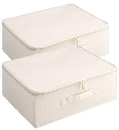 Samlonge 2 piezas Caja de Almacenamiento con Tapa, Gran capacidad Plegable caja almacenaje con asas y doble cremallera, Limpieza repetible organizador ropa para guardar mantas y ropa