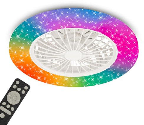 BRILONER - Deckenventilator mit Beleuchtung, Fernbedienung, dimmbar, CCT, RGBIC, Deckenlampe mit Ventilator, Deckenventilator, Schlafzimmerlampe, Deckenleuchte mit Ventilator, 48,5 x 14 cm, Weiß