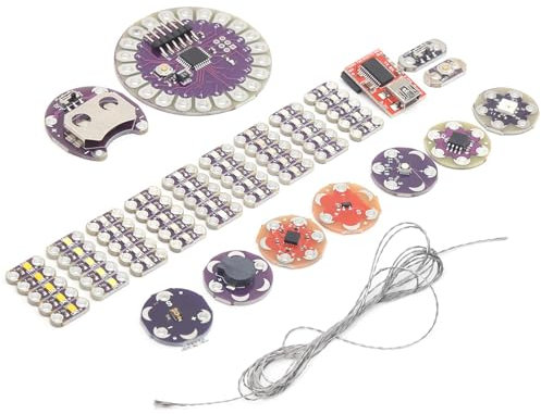 Kit de Inicio de Electrónica, Costura de Lilypad Electrónica, Exploración de Productos Electrónicos Portátiles con Juego de Roscas Conductores, Módulo LED, Placa WS2812 Sensor de Temperatura para
