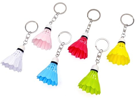 JZK 6x Multicolour plastic badminton shuttlecock shuttle birdie keyring keychain pendant for backpack, birthday themed party favours, badminton gift present for men women kids friends