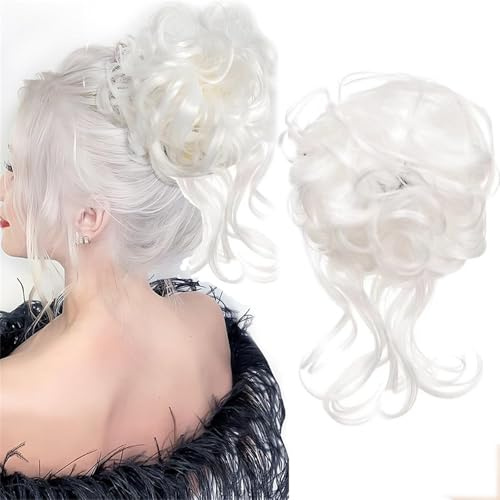 Dutt Haarteil Weiß, Haargummi Mit Haaren Hochsteckfrisuren Gelockt | Haargummi mit Haaren Hochsteckfrisuren Haarverlängerung Haarteile für Damen Mädchen