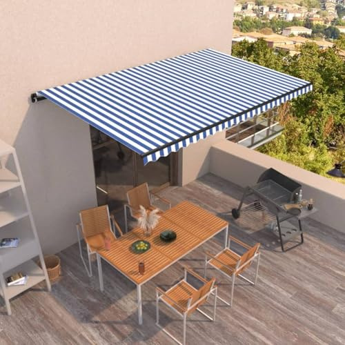 Snsowed Tenda da Sole Retrattile Automatica 500x350 cm Blu e Bianca,Anti UV,Tenda Sole Retrattile,Tende da Giardino-3069226