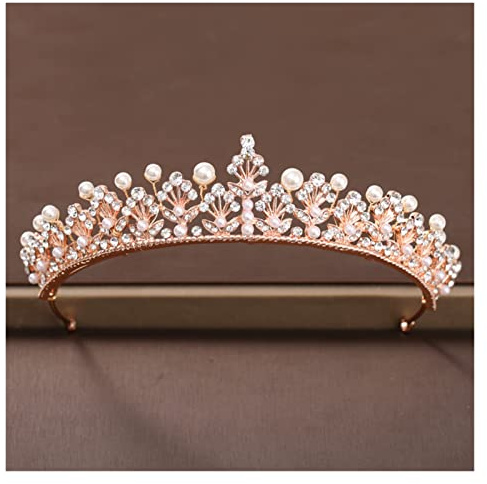 Rose Gold Pearl Rhinestone Wedding Crown Headband Bride Hairband Wedding Women's Hair Accessories Crown Headpiece