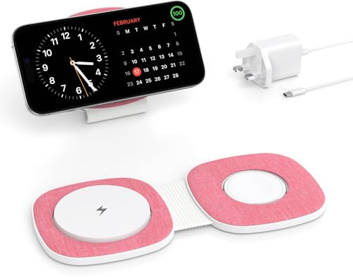 2 in 1 Caricatore Wireless per MagSafe Stazione Ricarica Pieghevole per iPhone 17, Air, 16, 15, 14, 13, 12 Series, per Apple Watch 11 10 9 8 7 6 5 4 3 2 SE/Ultra, per AirPods Magnetico